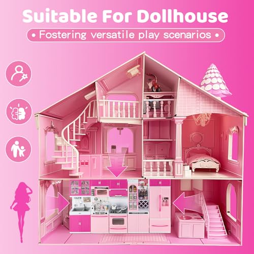 Image of Kitchen Toys Set for Boys Girls Pink Play Accessories 5 in 1 Mini Kitchen with Lights and Sounds