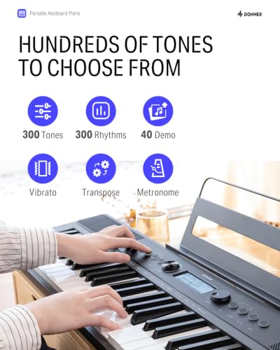 Donner Electric Keyboard Piano 61 Keys, Portable Piano Keyboard for Beginners with 300 Tones & Rhythms, 40 Demos, LCD Screen, Dual Power Supply Modes, USB-MIDI, Black（SD-10） - image 3