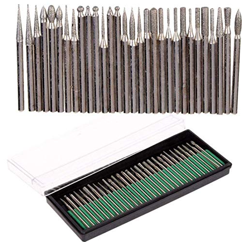 Image of DIY Crafts 30 Pieces Rotary Tool Bits - Diamond Tipped Deburring and Engraving Set - For a Range of Surfaces in a Variety of Sizes (Shape No # 9, Diamond Burr)