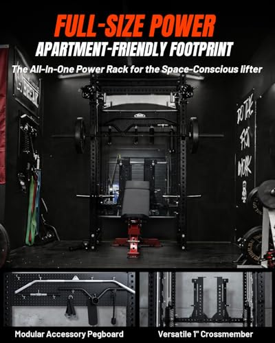 Image of Mikolo Anubis-2.0 Smith Machine with Weight Stack, 3 inchx3 inch All-in-One Power Cage with LAT Pulldown & Cable Crossover, 3200LBS Multi-Function Trainer with Aluminum Pulley System for Fitness Home Gym