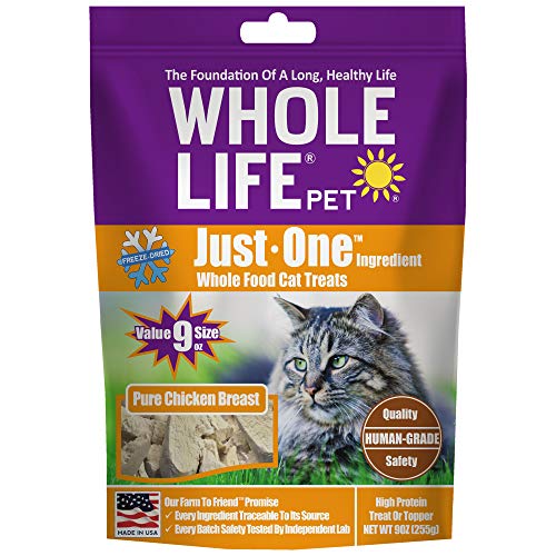 Whole Life Pet USA Sourced and Produced Human Grade Freeze Dried Chicken Breast Cat Treat Value Pack, Protein Rich for Training, Picky Eaters, Digestion, Weight Control, 9 Ounce