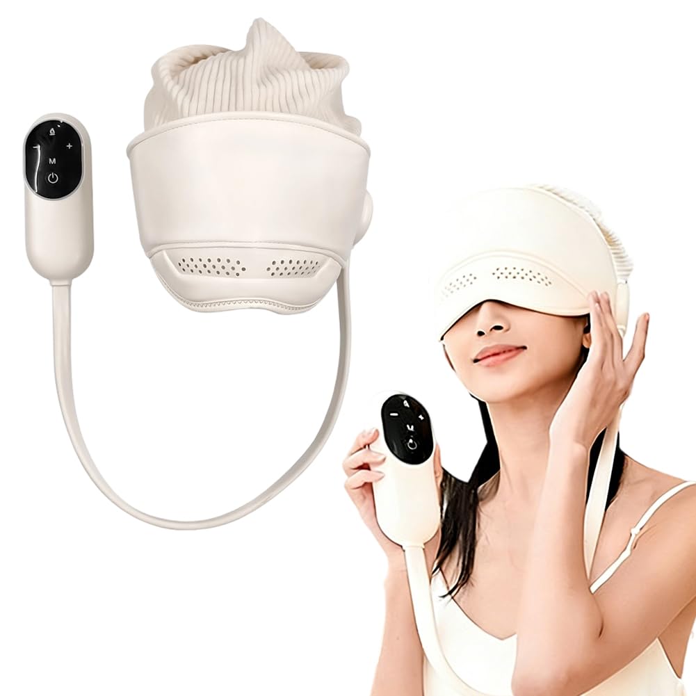 Masajeador eléctrico de cabeza con 6 zonas de presión de aire y calor ocular (38-50 °C), masajeador de cabeza eléctrico alivia dolores de cabeza/estrés, masajeador de cabeza con 3 modos para un mejor