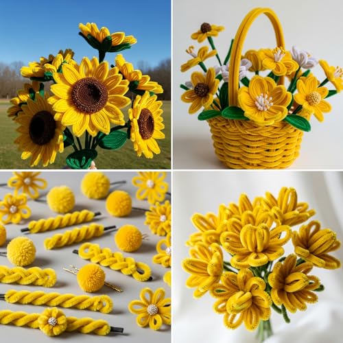 Image of Caydo 200 Pieces Blonde Yellow Pipe Cleaners for Flowers | Thick Fluffy Craft Chenille Stems Bulk for Kids Arts & Crafts Projects and Festival Decorations