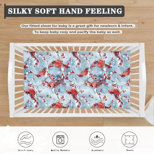Image of Christmas Crib Sheets for Baby Girls Red Bird Soft Crib Sheets Standard Crib Mattress Cover Breathable Fitted Crib Sheet 28''x 52''