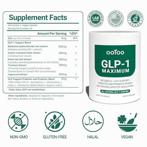 ooioo GLP-1 Weight Loss Supplement with Berberine, Ceylon Cinnamon & Probiotic Blend for Appetite, GLP-1 Activate, Metabolism & Gut, Vegan, Non-GMO, Halal Capsules for Men & Women - Image 3