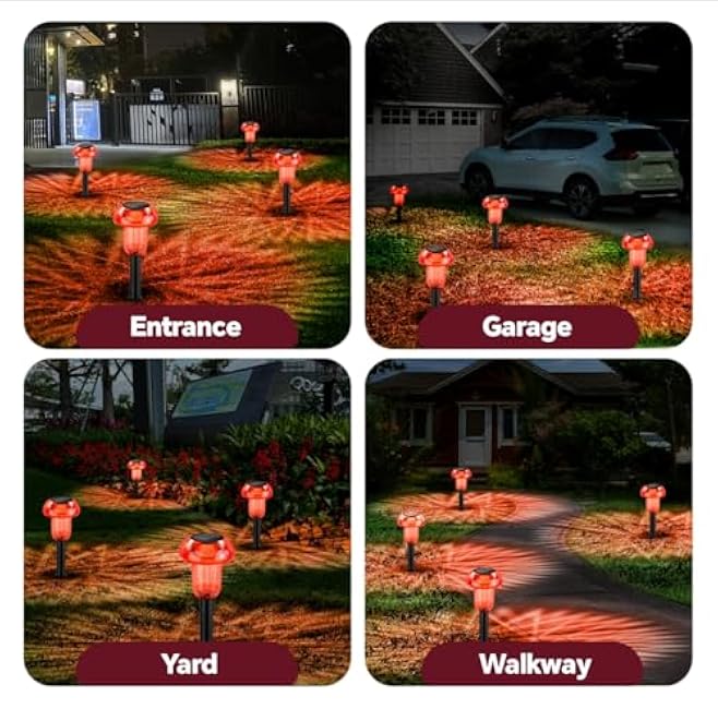 Halloween Solar Pathway Lights Outdoor 4 Pack, Red LED Driveway Light Solar Powered, Garden Decor, Mushroom Solar Lights Outdoor Waterproof for Outside Yard, Sidewalk, Lawn, Patio, Christmas