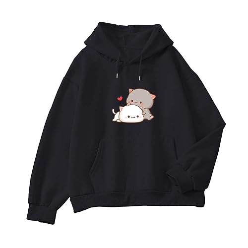 Women Kawaii Cartoon Cute Cat Graphic Casual Cotton Pullover Hoodies