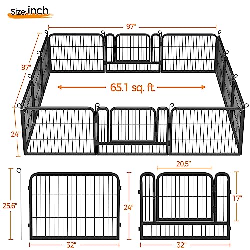 Image of Yaheetech 24 inch H 12-Panel Extra Wide Dog Playpen w /Door for Indoor Outdoor