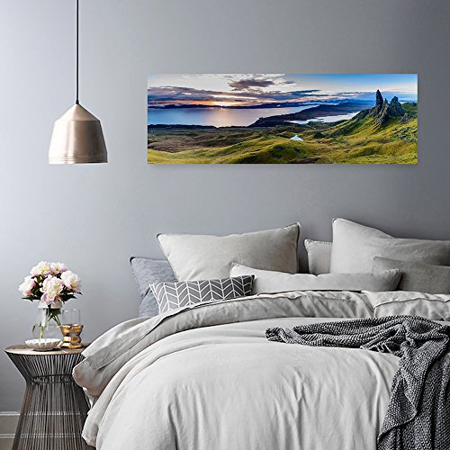 Feeby Panorama foto op Canvas 1-delig 158x53 Schilderij op Canvas Langwerpig Canvasdoek Wanddecoratie Moderne Fotoprint Natuur Landschap Schotland The Old Man of Storr Blauw Groen - Afbeelding 4