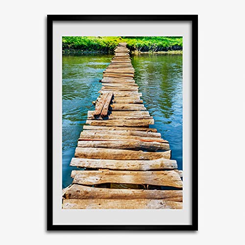Cadre MDF 50x70 cm Tulup avec affiche de pont en bois pour décoration murale moderne