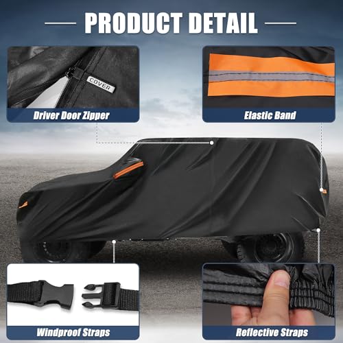 Image of X AUTOHAUX Car Cover for Jeep Wrangler 4DR 2007-2017 Aluminum Film Outdoor Waterproof Sun Rain Snow Hail Protection with Driver Door Zipper | Outdoor Waterproof Sun Rain Snow Hail Protection, Driver Door Zipper
