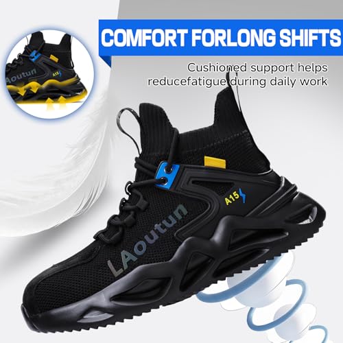 Image of LAoutun Steel Toe Shoes for Men, Lightweight Comfortable Safety Shoes with Puncture Resistant, Indestructible Work Shoes for Construction and Warehouse