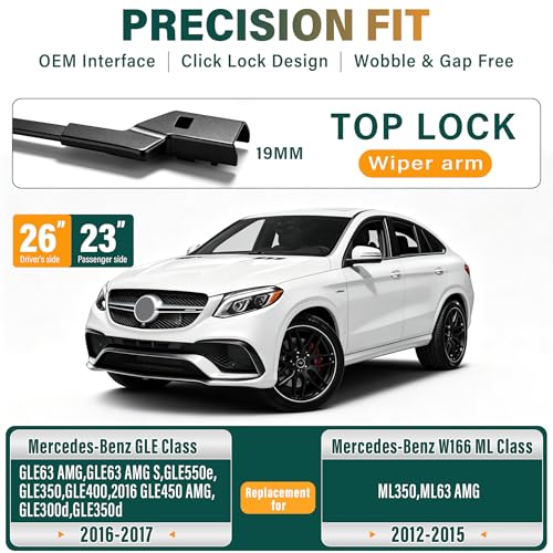 Image of Windshield Wiper Blades Replacement for Mercedes-Benz GLE Class 2016-2017 W166 ML Class 2012-2015,Original Equipment Replacement Front Rear Wiper Blade Set - 26 inch 23 inch 12 inch (Set of 3)