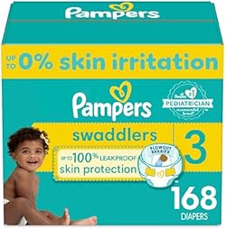 Pampers Swaddlers Diapers - Size 3, One Month Supply (168 Count), Ultra Soft Disposable Baby Diapers
