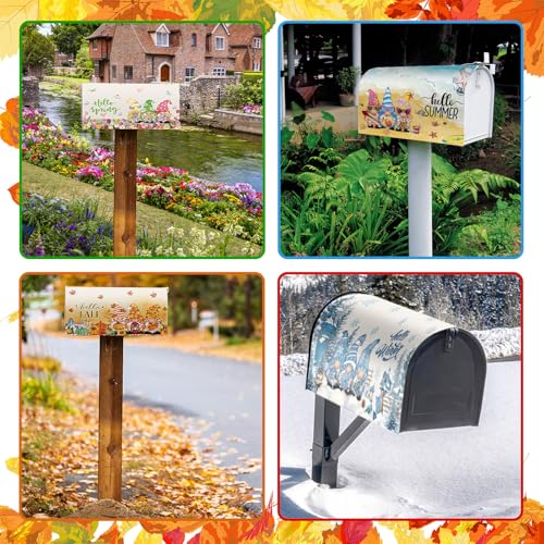 Image of Dispowreath 12 Pcs Seasonal Gnome Mailbox Covers Magnetic Standard Size 18 x 21 Inch Spring 4th of July Summer Magnetic Mailbox Covers for Garden Yard Outdoor Decor