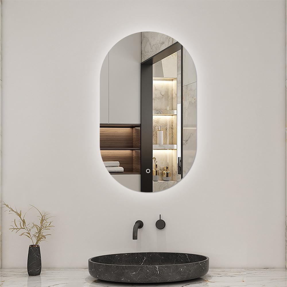 LED Badspiegel Oval 60x100cm Wand/Touchschalter Beschlagfrei Kaltweiß Dimmbar Badezimmerspiegel mit LED-Hinterleuchtung IP44