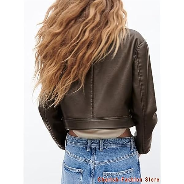 Adhdyuud Vrouwen Vintage Faux Lederen Jas Chic Vintage Korte Revers Button Pocket Biker Jassen Tops