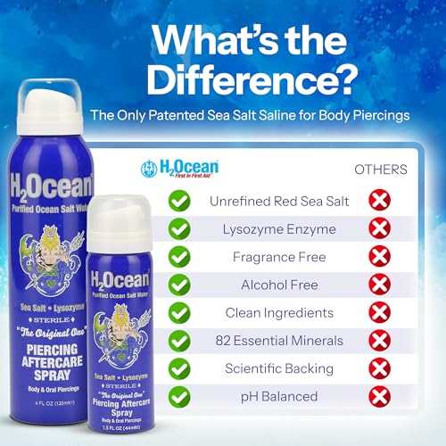 h2ocean piercing aftercare spray and keloid bump removal sea salt spray for body and facial piercings  ear nose navel oral amp body piercing cleaner aftercare solution for new piercings 4oz