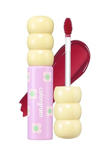 COLORGRAM Tinte de vidrio afrutado 08 Lovely Raspberry Tinte de labios coreano de larga duración e impermeable Brillo de labios brillante y rocío,