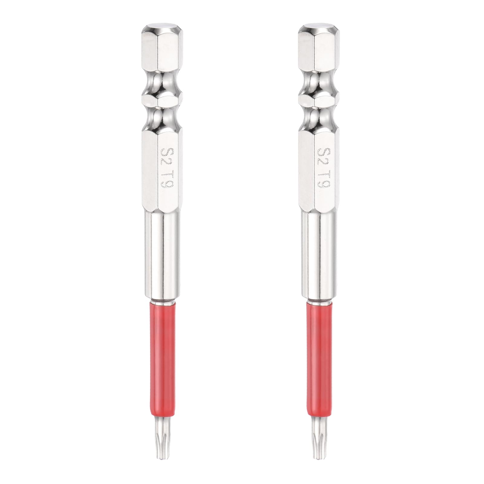 sourcing map 2pcs TT9 Torx Head Screwdriver Bit 1/4" Hex Shank 75mm Long Magnetic Tamper Proof 6 Point Star Drill Bits S2 Steel Industrial Power Screwdrivers with Hole Tip