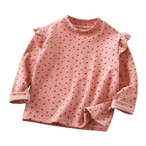 Baby Toddler Girl Long Sleeve Print Blouse Solid Color Basic Loose Casual Tee Tops Little Girls Ruffle Cuffs