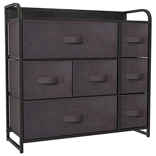 YITAHOME Fabric Dresser with 7 Drawers - Storage Tower with Large Capacity, Organizer Unit for Bedroom, Living Room & Closets - Sturdy Steel Frame, Easy Pull Fabric Bins & Wooden Top (Brown)