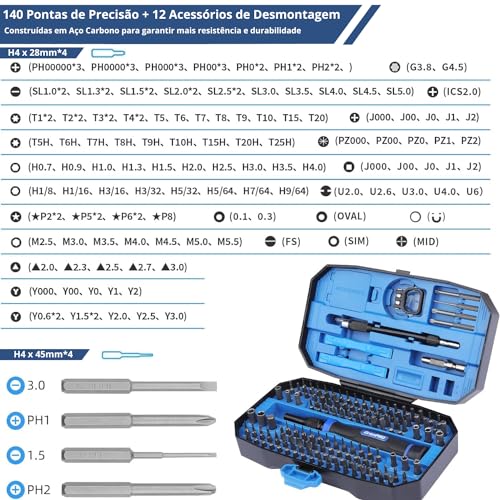 Kit de Ferramentas com 152 Peças de Chave de Fenda, Kit de Ponteiras Bits para Parafusadeira Magnéti