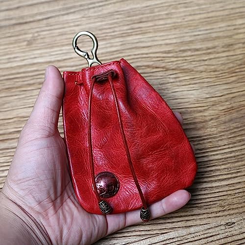 Genuine Leather Medieval Coin Purse, Waist Bag Coin Organizer Change Holder Small Leather Drawstring Pouch for Men & Women (Red)4