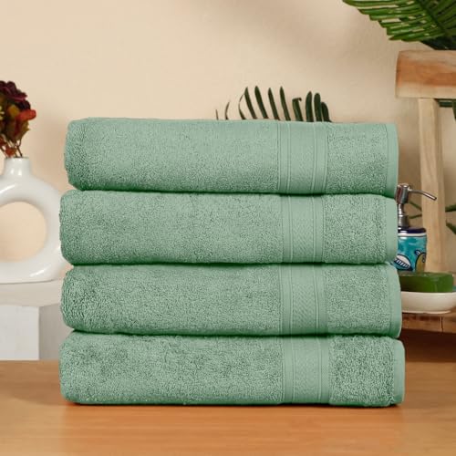 Image of Arvind 100% Cotton Towels for Bath | Towels for Bath Large Size | 500 GSM Bath Towel - Soft & Absorbent | 4 Piece Bath Towel for Men /Women | Urban Comfort | 70 cm x 140 cm - Aqua Green