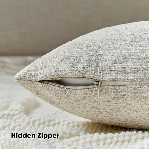 FUTEI Natural Linen Chenille Decorative Throw Pillow Covers 12x20 Inch Set of 2,Soft Cozy Faux Linen Textured Lumbar Pillow Cases,Farmhouse Home Decor for Couch Living Room