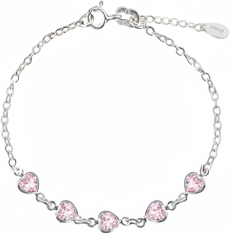 Pulseira Prata 925 Anne com Zircônia Corações Prata Legítima