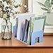 OSOLADY File Holder Desktop Organizer, 4-Compartment Vertical Bookshelf, Ice Blue Paper File Rack for Office Desk Document Storage