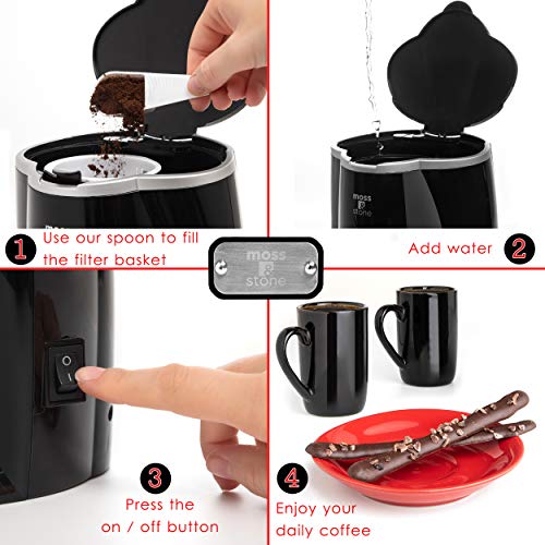 Image of Mini Drip Coffee Maker with Mug (5 oz capacity), Small Coffee Pot With 2 Coffee Cups, Mini Coffee Maker By Moss & Stone (2 Drip & 2 Mug)