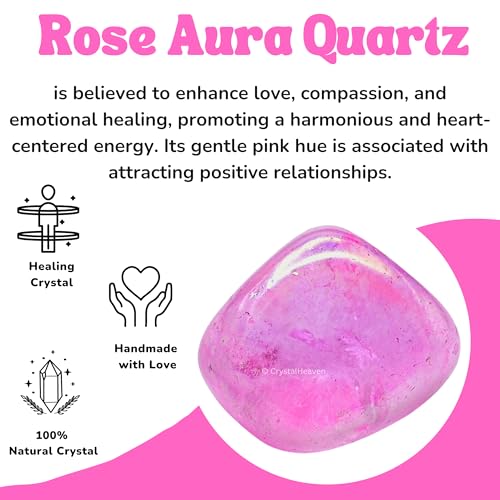 Image of Certified Rose Aura Quartz Crystal Healing Tumbled Stone, Natural Polished Crystals for DIY Crafts, Manifestation, Meditation, Pooja Feng Shui and Reiki Healing (30 Grams)