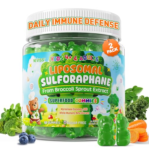 Image of Liposomal Sulforaphane Gummies from Broccoli Sprouts with Superfood, SOD, Beta Glucans, Myrosinase, White Mustard for Kids 4+ & Adults Supports Brain, Cognitive & Focus, Immune, Sugar Free, 120cts
