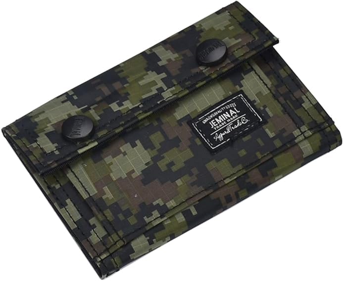 JEMINAL Camo Bifold Wallet for Men Thin Nylon Short Wallet with Cash Zipper Pocket Green