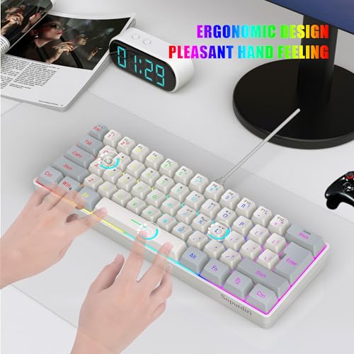 Image of Snpurdiri 60% Wired Gaming Keyboard, 61 Keys RGB Backlit Small Gaming Keyboard for PC /Mac Gamer, Typist, Travel, Easy to Carry on Business Trip(Grey-White)