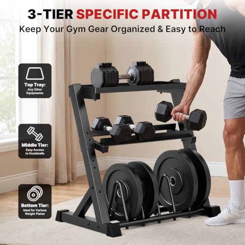 Image of YOLEO Dumbbell Rack, Adjustable & Compact Weight Rack for Dumbbell, Kettlebell, Barbell, Heavy Duty Weight Storage Organizer, Space-Saving Dumbbell Storage Stand Holder for Home Gym - 1100LBS Capacity (Rack Only)