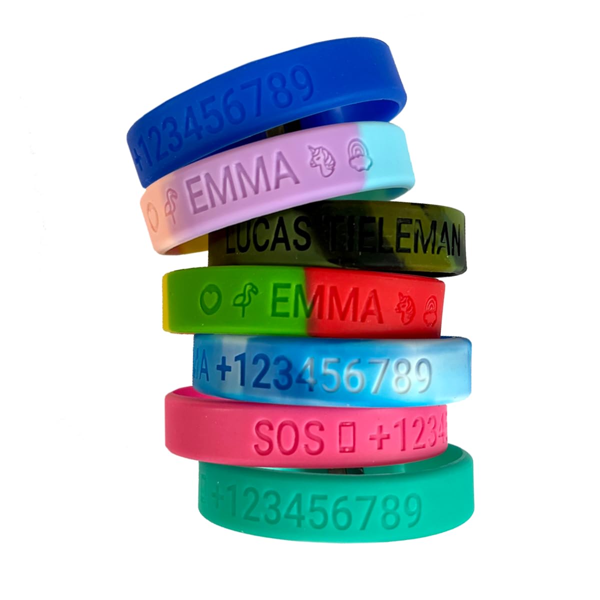 Pulsera SOS de silicona personalizada – Brazalete de emergencia para niños y adultos con grabado – resistente al agua, suave y duradero – pulsera ID con teléfono y datos médicos