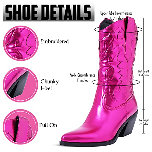 Erocalli Women's Cowboy Boots Cowgirl Boots Western Chunky Heel Almond Toe Boots Mid Calf Embroidered Pull On Boots #TOP2