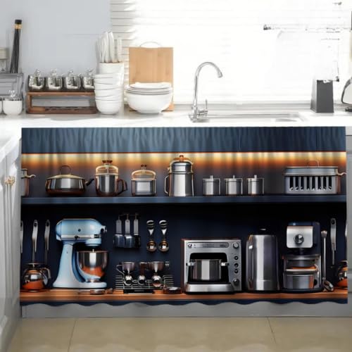 Image of Kitchen Curtains for Sink | Premium Printed Under-Sink Skirt for Kitchen Counter | Washable & Dustproof Rod Pocket Curtain | Home & Cooking Theme Decor (150cm x 70cm) (Machine)