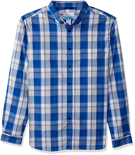 Columbia Men's Out and Back II Long Sleeve Shirt, Azure Blue Plaid, XL