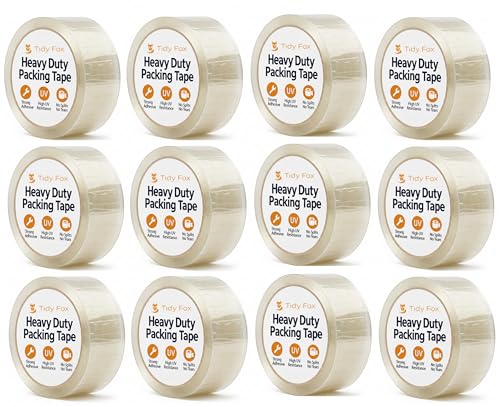 Image of Tidy Fox Cello Tape / 2 Inch x 65 mtr /Pack of 12 / Strong Transparent Packing Tape for Cartons, Shipping & E-Commerce Packaging