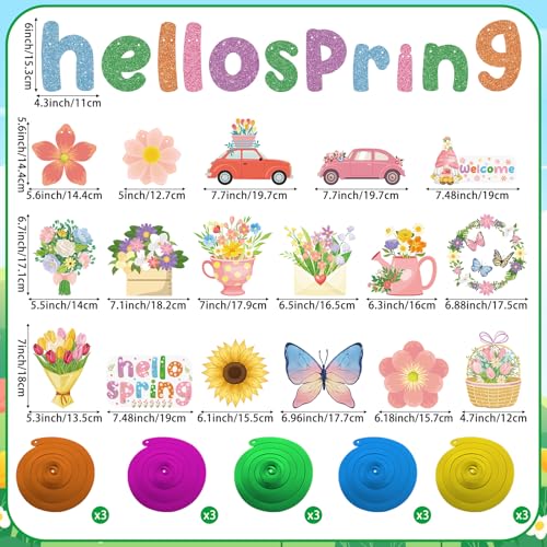 Image of Hooqict Spring Party Decorations Hello Spring Banner with 15Pcs Flower Butterfly Hanging Swirl Ceiling Streamers for Springtime Easter Birthday Party Decorations Home Office Classroom Garden Decor