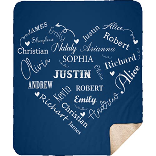 Personalized Name Blankets For Baby, Kids And Adults, Mom, Grandma. Custom Name Blanket From Your Names. Close To Heart Customized Throw. Gift For Mothers Day, Christmas (Navy, Sherpa 50" X 60") #TOP2