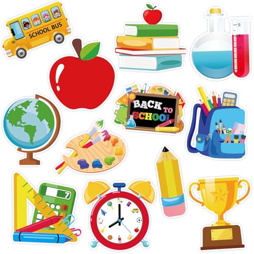 JUNEBRUSHS 60Pcs Back to School Cutouts with 100Pcs Glue Points for Bulletin Board Decorations, First Day of School Paper Cutouts for School Classroom Party Decor