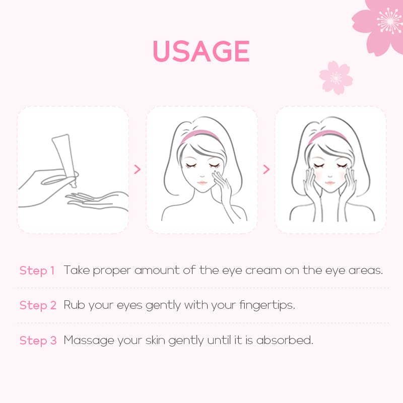 Miniatura 8 de AKARY Crema de ojos de flor de cerezo con ácido hialurónico, crema ligera para el cuidado de la piel para ojeras e hinchazón, crema hidratante