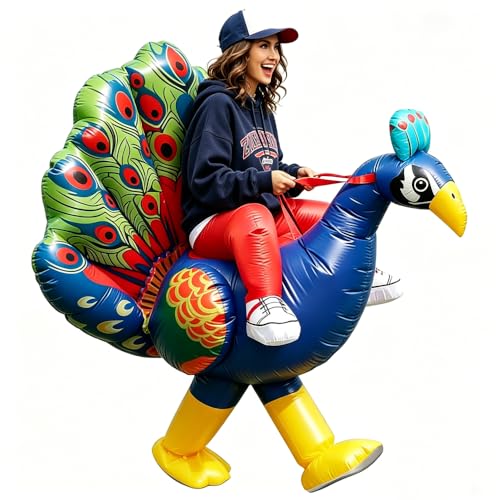 SEMETOR Adult Inflatable Riding Peacock Costume, Blow Up Ride-On Peacock Suit for Men and Women, Funny Halloween Christmas Holiday Party Outfit