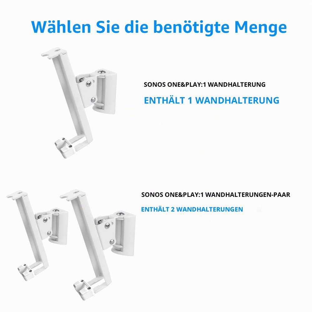 Wandhalterung für SONOS One/SONOS One SL/SONOS Play 1 Speaker(Drehbar und neigbar,kompatibel mit SONOS One/One SL/SONOS Play 1 beide,Weiß)