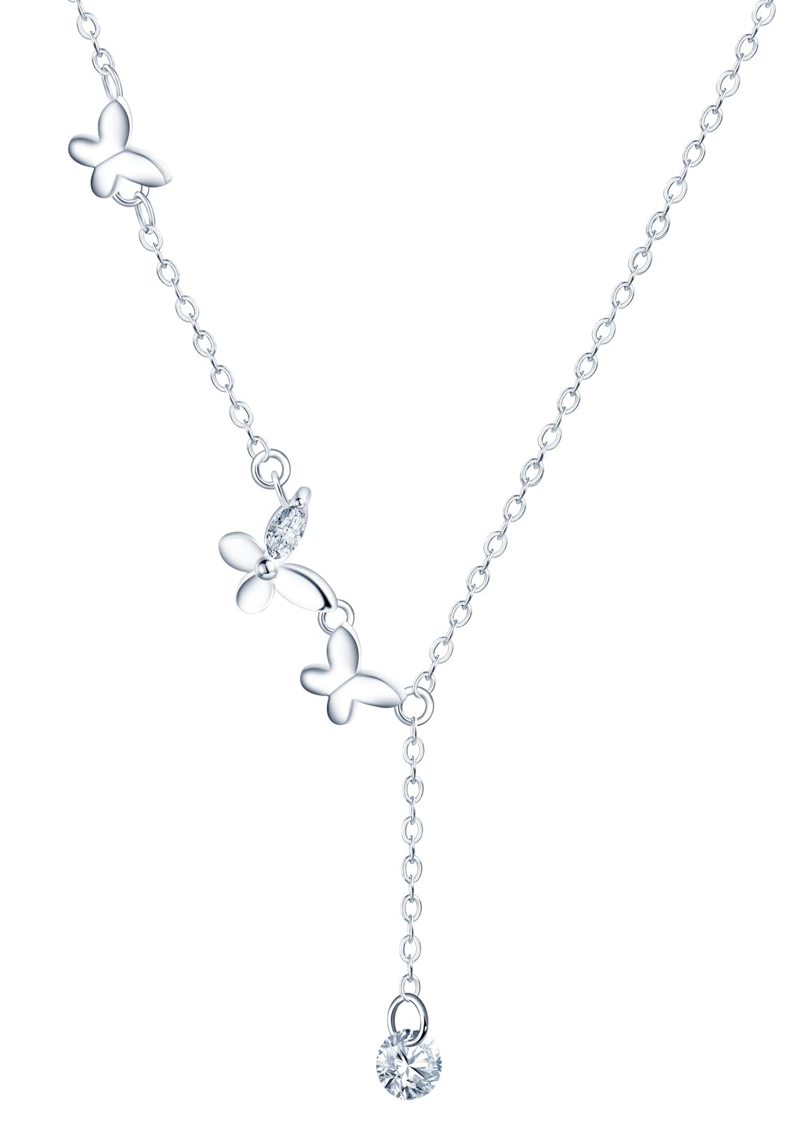 Yumilok Jewelry Collana Donna Farfalla In Argento 925 Con Zirconi, Doppia Catana